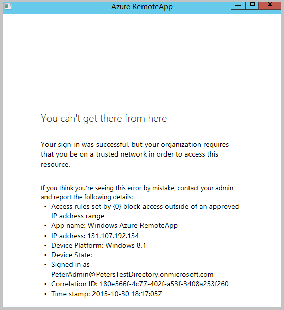 Denied access to Azure RemoteApp