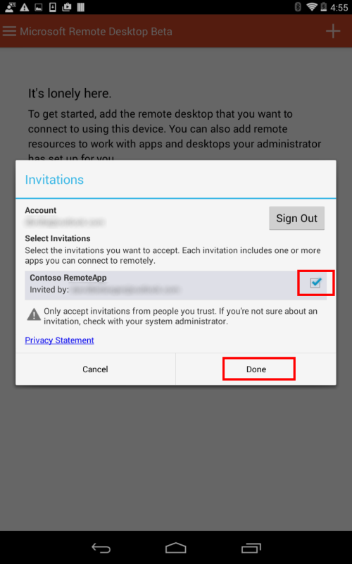 Invitations page