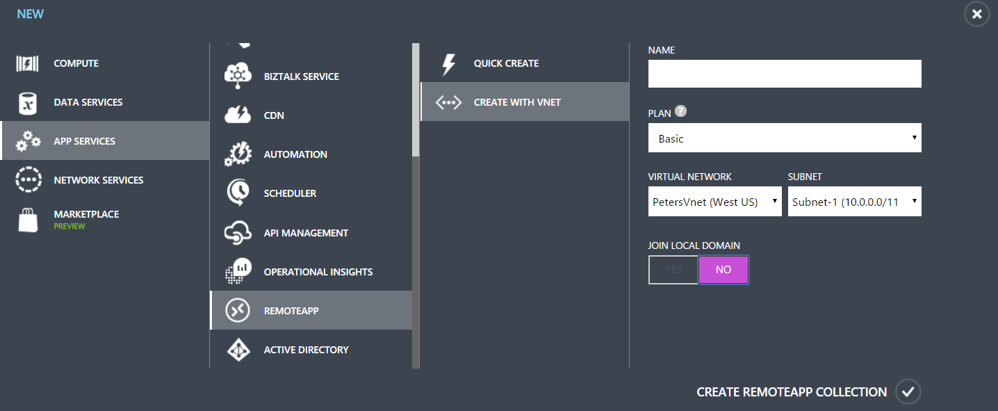 A domain-joined collection in Azure RemoteApp