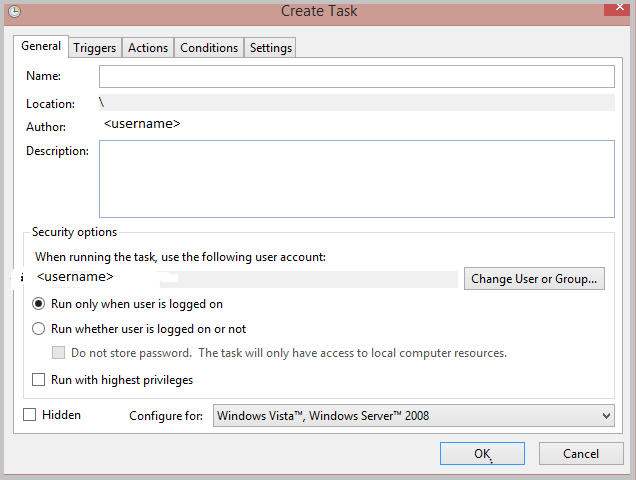 Create a system task that runs when a user logs on